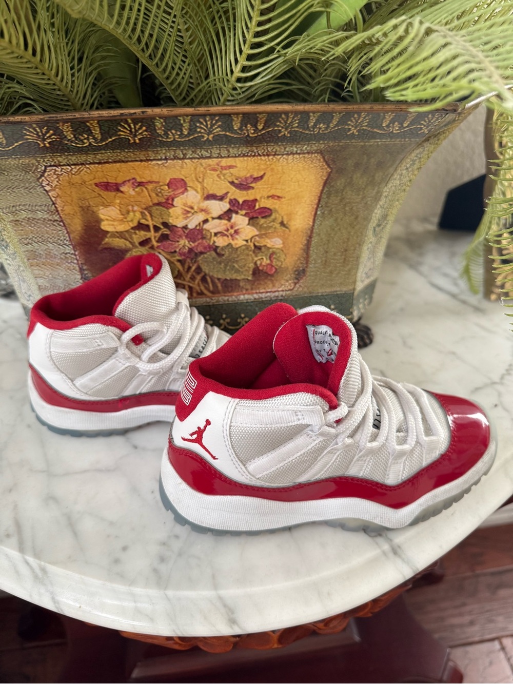 Jordan Kids Red and White Retro Low Top Sneakers